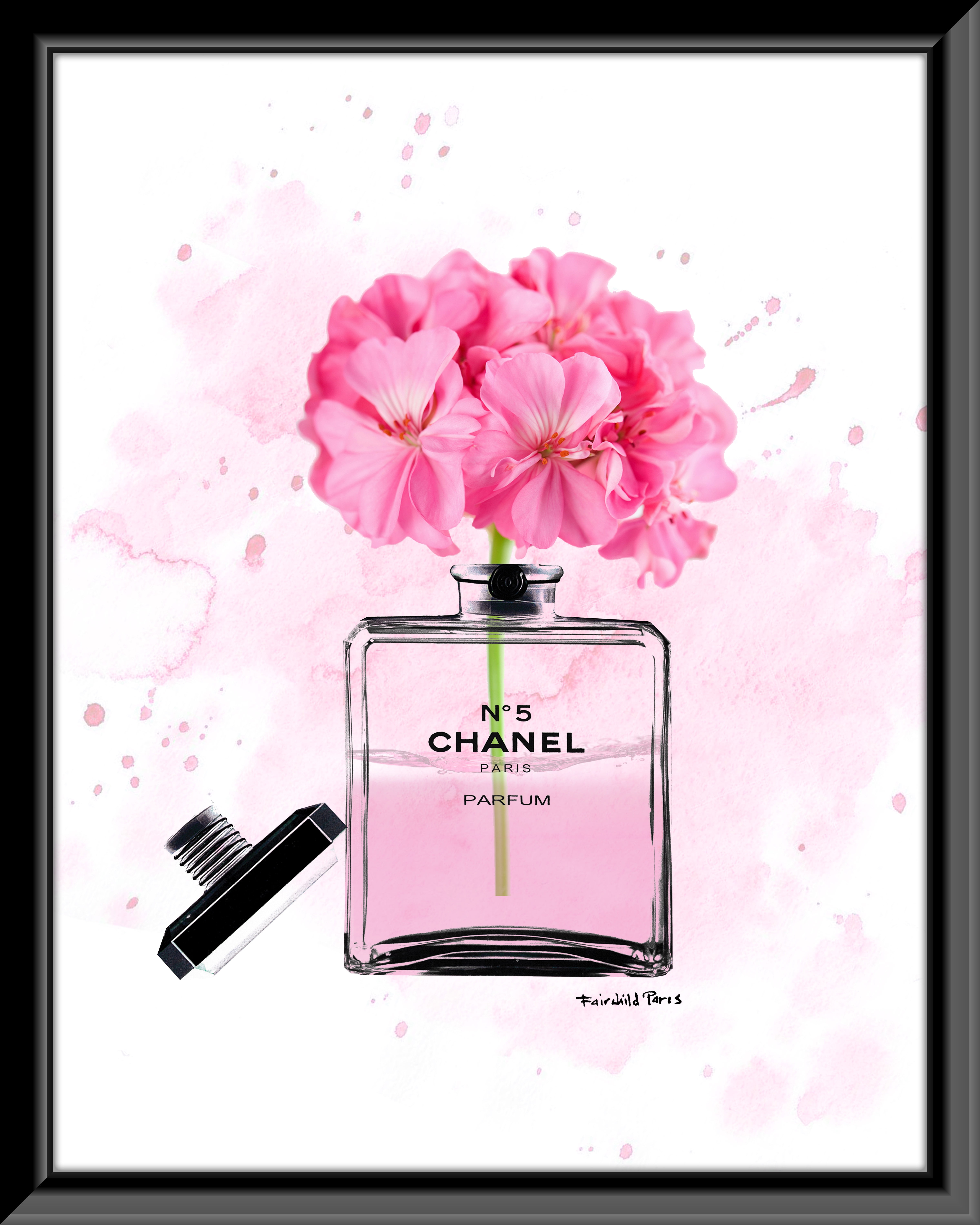 Venice Beach Collection's Pink Flowers in a Glam Perfume Bottle 14x18  Framed Print 