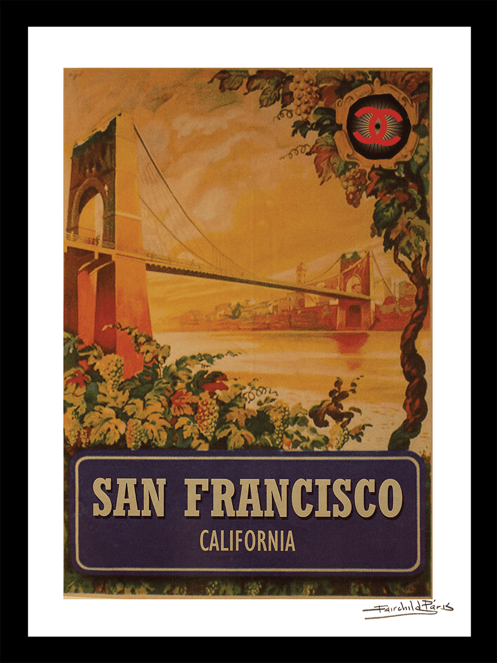 Venice Beach Collection's Vintage Designer San Francisco Bridge 14x18 Framed Print