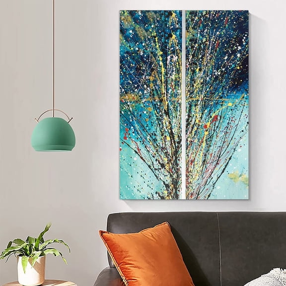 Split Splatter Design by Artist Sarah Wahl - 14"x14" Canvas Artwork - Multi-Color 20 x 30