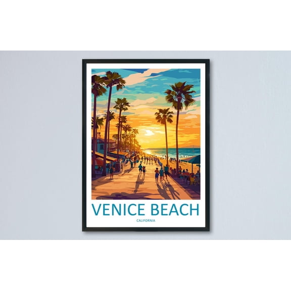 Venice Beach Travel Print California Wall Art Coastal Poster Urban Decor Gift for Beach Lover LA Boardwalk Landscape Art, Poster Only