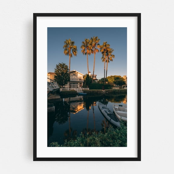 Venice Canal 01 - Los Angeles California Photography Beach House Palm Tree Coastal Tropical Landscape Architecture Boat Black Framed Wall Art Print 5 x 7 inches