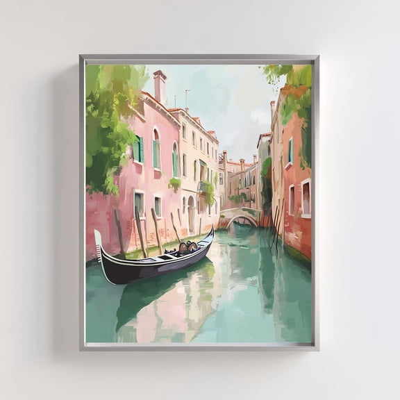 Venice Canal Art Print, Gondola Wall Art, Italian Cityscape Decor, Watercolor Venice Artwork, Romantic European Travel Poster Wall Art, Modern Wall Decor, 12x18 UNFRAMED