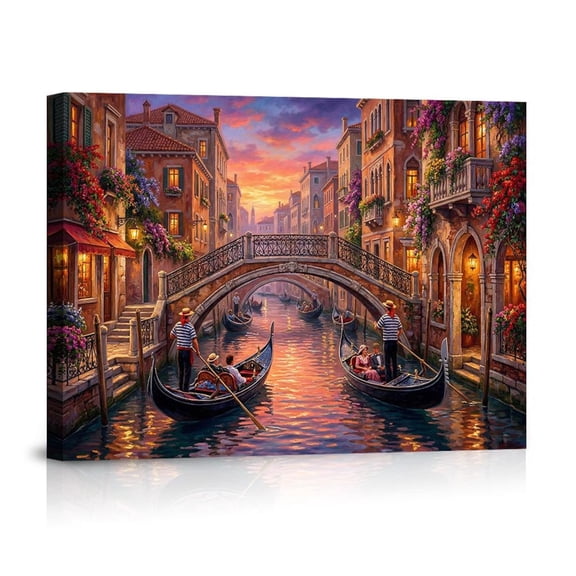 Venice Canal At Sunset With Gondolas Romantic Italian Charm Timeless Waterfront Beauty For Home Canvas