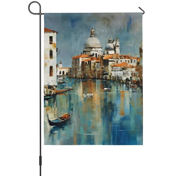 Venice Canal House Flags For Outdoor, Gondola European Romantic Impressionist Small Double Side Yard Flags Weather Proof House Decor for Lawn Outside Holiday 28 x 40 Inches