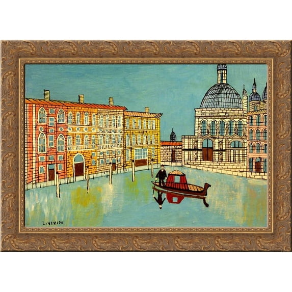 Venice Canal Scene with a Church 24x18 Gold Ornate Wood Framed Canvas Art by Louis Vivin