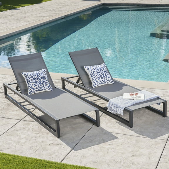 Venice Chaise Lounge Set of 2, Outdoor Patio Furniture with 7-Position Adjustable Backrest & Weather-Resistant Cushions, Modern Wicker Design for Poolside or Garden Relaxation