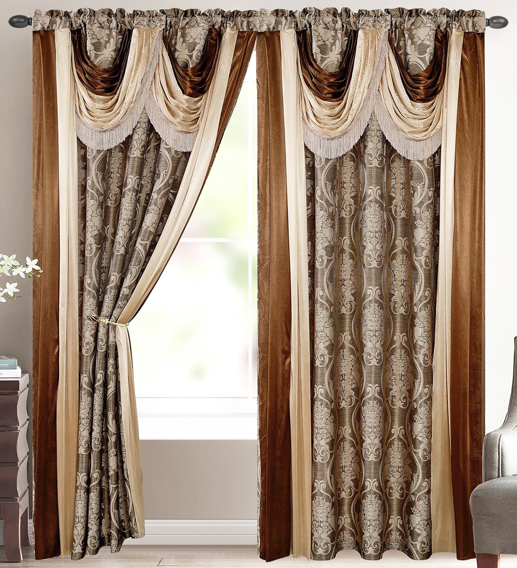 Venice Classic, Traditional Floral Rod Pocket Light Filtering Curtains, 54" x 84"