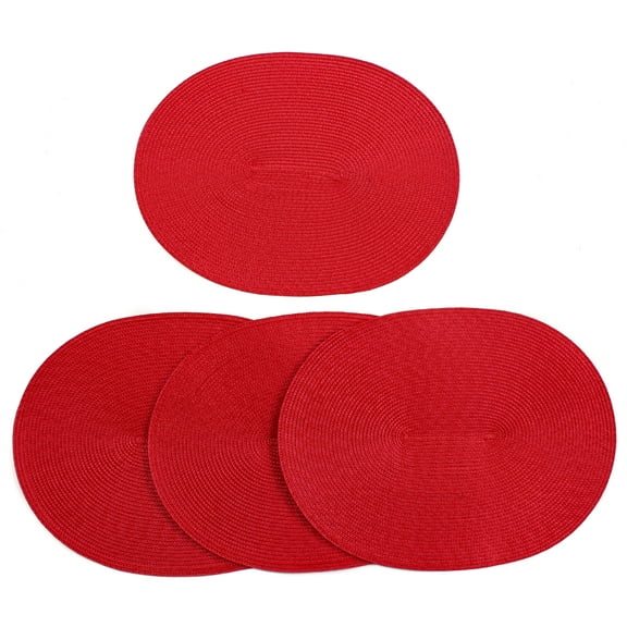 Venice Collections London Woven Spiral Table Placemats 16.9 X 13 Inches Oval Set of 4 Non-Slip Dining & Kitchen Table Mats Scarlet Red