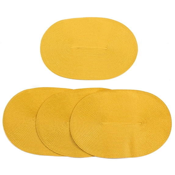 Venice Collections London Woven Spiral Table Placemats 16.9 X 13 Inches Oval Set of 4 Non-Slip Dining & Kitchen Table Mats Yellow
