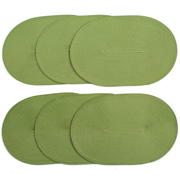 Venice Collections London Woven Spiral Table Placemats 16.9 X 13 Inches Oval Set of 6 Non-Slip Dining & Kitchen Table Mats Apple Green