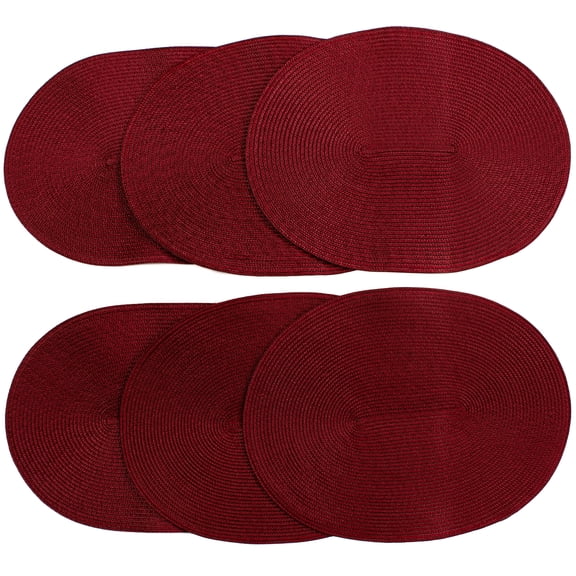 Venice Collections London Woven Spiral Table Placemats 16.9 X 13 Inches Oval Set of 6 Non-Slip Dining & Kitchen Table Mats Burgundy