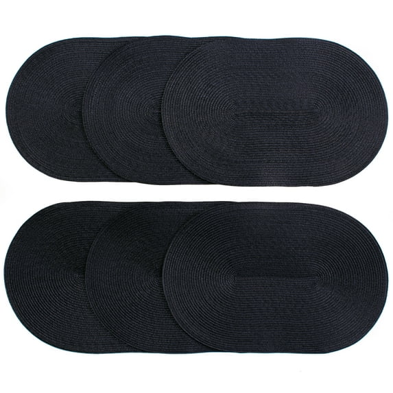 Venice Collections London Woven Spiral Table Placemats 16.9 X 13 Inches Oval Set of 6 Non-Slip Dining & Kitchen Table Mats Navy Blue