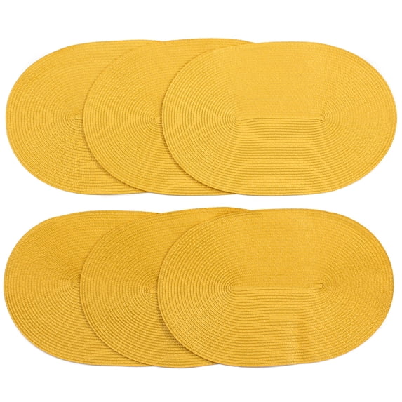 Venice Collections London Woven Spiral Table Placemats 16.9 X 13 Inches Oval Set of 6 Non-Slip Dining & Kitchen Table Mats Yellow