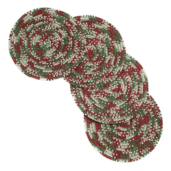 Venice Collections Mary Woven Spiral Table Placemats 15 Inches Round Set of 4 Non-Slip Dining & Kitchen Table Green