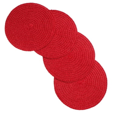 Venice Collections Mary Woven Spiral Table Placemats 15 Inches Round Set of 4 Non-Slip Dining & Kitchen Table Red