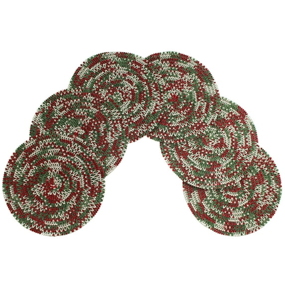 Venice Collections Mary Woven Spiral Table Placemats 15 Inches Round Set of 6 Non-Slip Dining & Kitchen Table Green