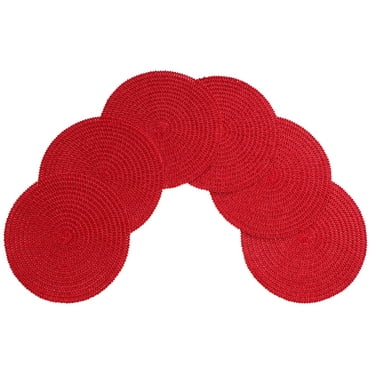 Venice Collections Mary Woven Spiral Table Placemats 15 Inches Round Set of 6 Non-Slip Dining & Kitchen Table Red
