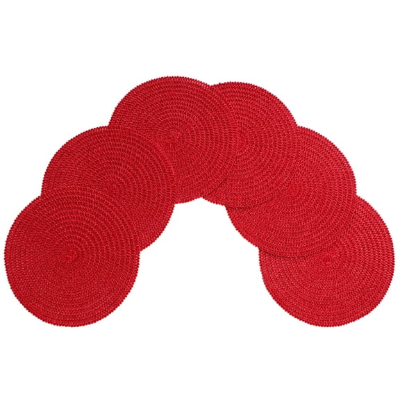 Venice Collections Mary Woven Spiral Table Placemats 15 Inches Round Set of 6 Non-Slip Dining & Kitchen Table Red