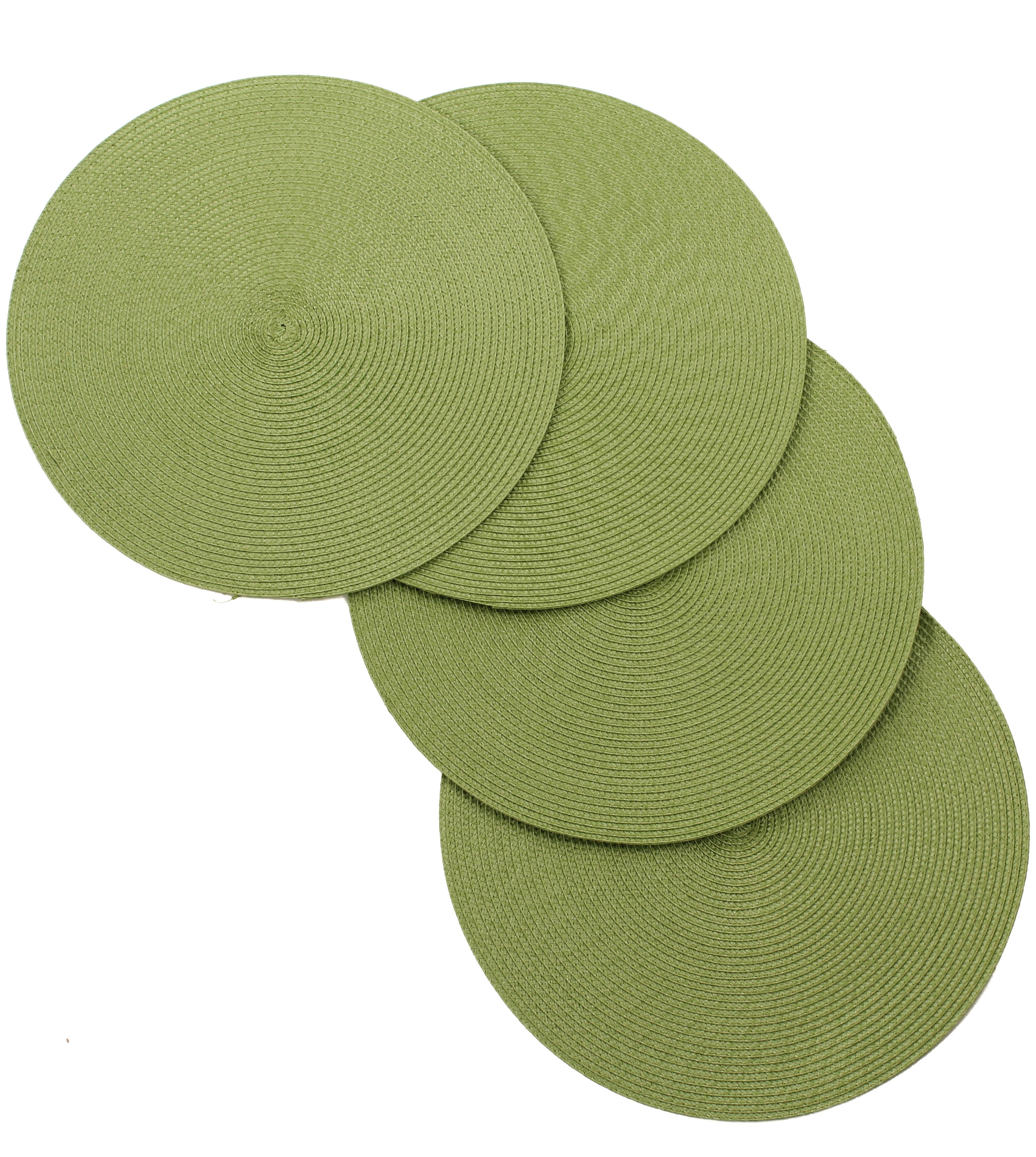 Green Round Woven Fabric Placemats, Set of 4