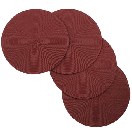 Venice Collections Vienna Woven Spiral Table Placemats 15 Inches Round Set of 4 Non-Slip Dining & Kitchen Table Mats Burgundy