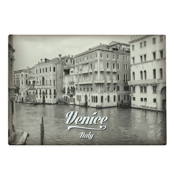 Venice Cutting Board, Old Photo of Venice Italian City Vintage Filter Effect and Lettering History Memory, Decorative Tempered Glass Cutting and Serving Board, Large Size, Eggshell, by Ambesonne