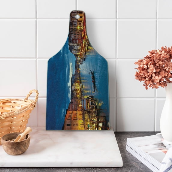 Venice Cutting Board, View on Grand Canal from Rialto Bridge at Dusk European Italy Scenery Print, Decorative Tempered Glass Cutting and Serving Board, in 3 Sizes, by Ambesonne