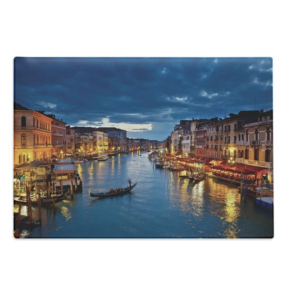 Venice Cutting Board, View on Grand Canal from Rialto Bridge at Dusk European Italy Scenery Print, Decorative Tempered Glass Cutting and Serving Board, in 3 Sizes, by Ambesonne