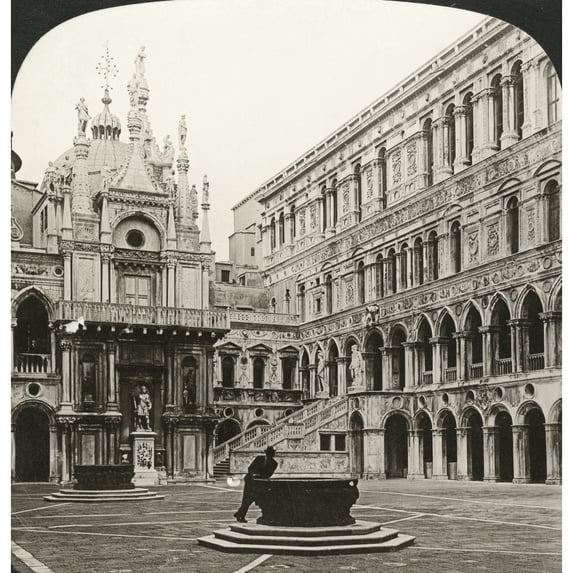 Venice Doge'S Palace 1908. Nthe Courtyard Of The Doge'S Palace In Venice Italy With The Dome Of San Marco Visible In
