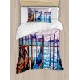 thumbnail image 1 of Venice Duvet Cover Set, Dreamy Evening View of Famous Italian City Architecture Water and Gondolas, Decorative 2 Piece Bedding Set with 1 Pillow Shams, Twin Size, Lilac Blue Brown, by Ambesonne, 1 of 3