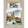 thumbnail image 1 of Venice Duvet Cover Set, Santa Maria Della Salute by the Grand Canal Aerial View Image Italia, Decorative 2 Piece Bedding Set with 1 Pillow Shams, Twin Size, Turquoise Bluegrey Beige, by Ambesonne, 1 of 3