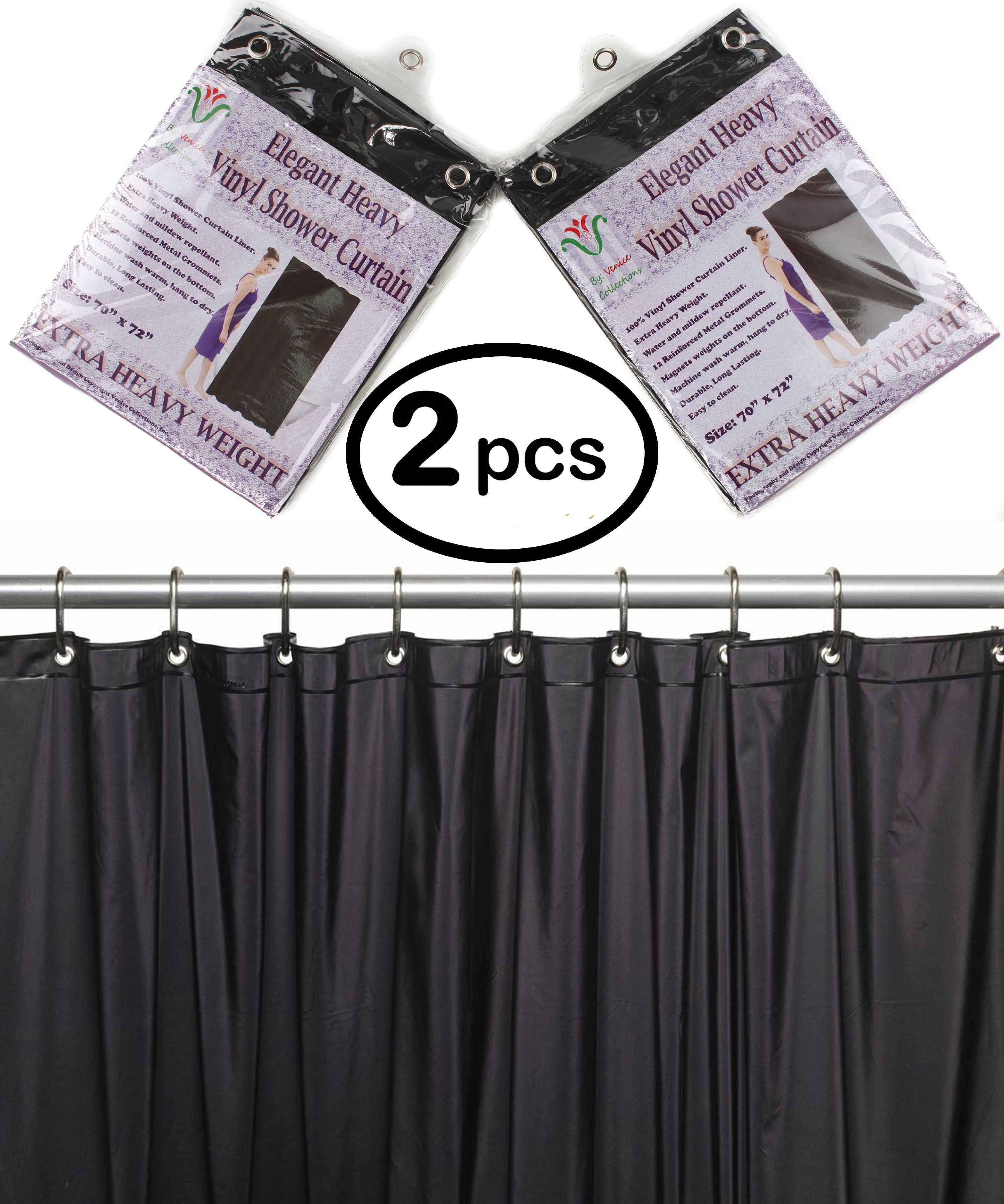 Venice Elegant Home Heavy Duty Vinyl Shower Curtain Liner With 12 Metal Grommets 2-Pack Black