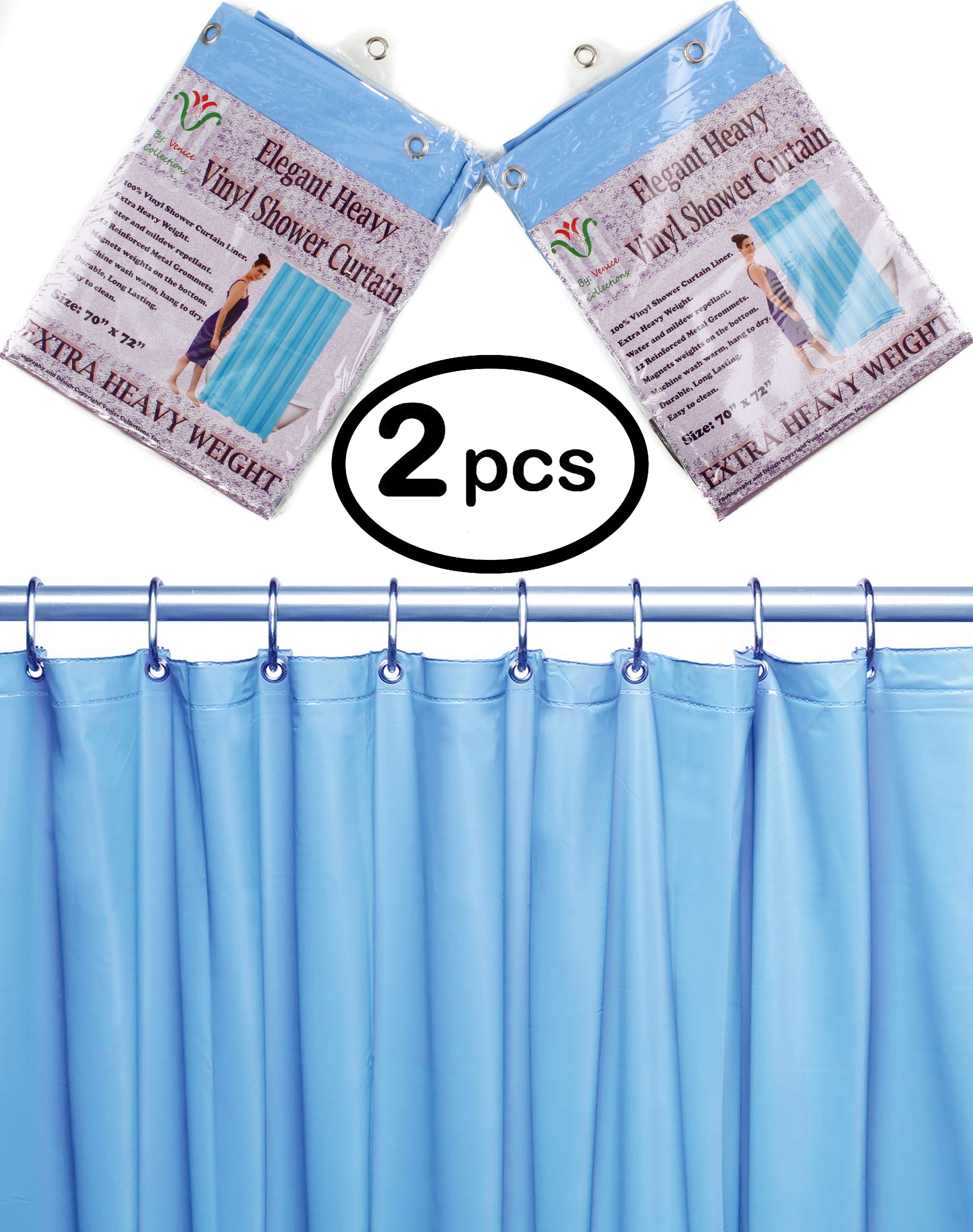 Venice Elegant Home Heavy Duty Vinyl Shower Curtain Liner With 12 Metal Grommets 2-Pack Sky Blue