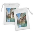 thumbnail image 1 of Venice Fabric Pouch Set of 2, Traditional Italian Water Canal Romantic Cityscape Famous Travel Destination, Small Drawstring Bag for Toiletries Masks and Favors, 9" x 6", Teal Grey Red, by Ambesonne, 1 of 2