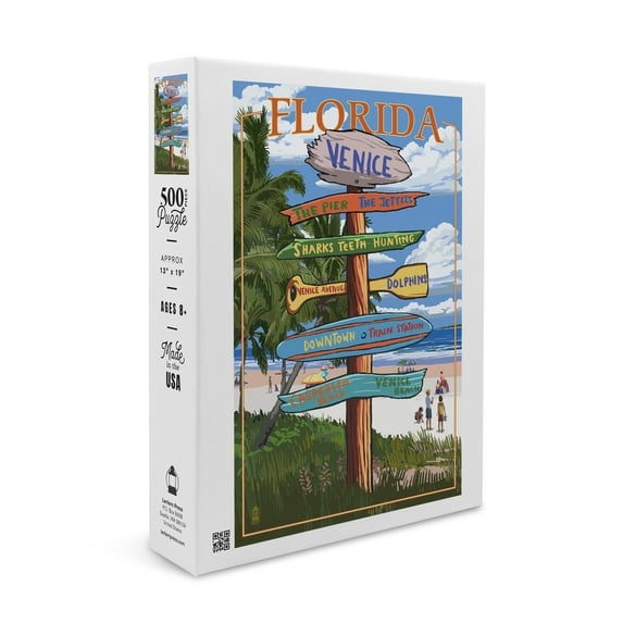 Venice, Florida, Sign Post (19x27 inches, Premium 500 Piece Jigsaw Puzzle for Adults and Family, Made in USA)