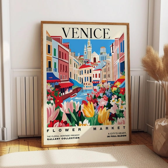Venice Flower Market Poster – Colorful Canal And Floral Wall Art - Italian Cityscape Travel Wall Decor Wall Art, Modern Wall Decor, 8x12 UNFRAMED