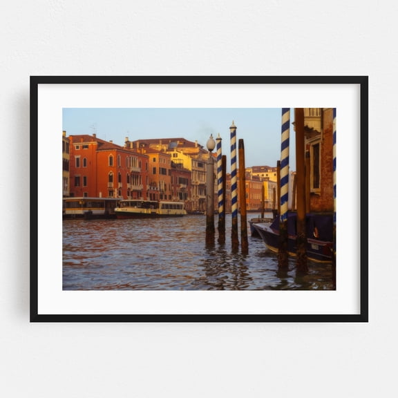 Venice Golden Hour - Along Grand Canal - Veneto Italy Photography Black Framed Wall Art Print 12 x 18 inches