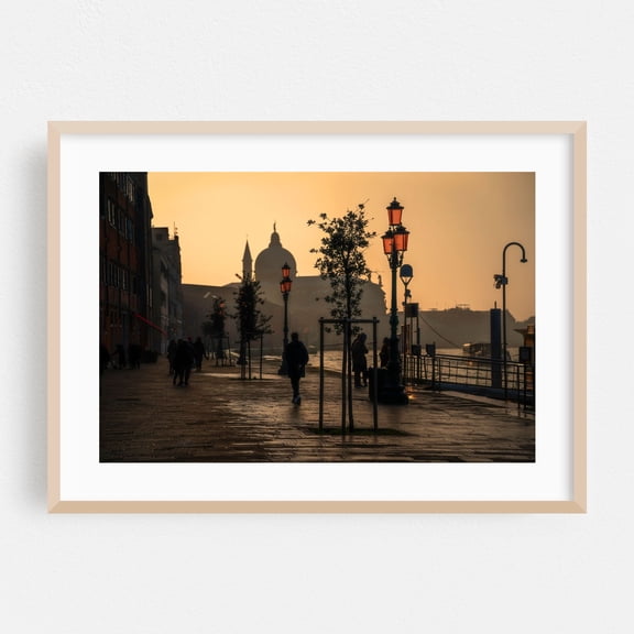 Venice Golden Hour - Giudecca Island Quay - Veneto Italy Photography Sunset City Architecture Street Photography Harbor Travel Poster Scenic Oak Framed Wall Art Print 5 x 7 inches