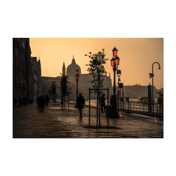 Venice Golden Hour - Giudecca Island Quay - Veneto Italy Photography Sunset City Architecture Street Photography Harbor Travel Poster Scenic Unframed Wall Art Print 4 x 6 inches