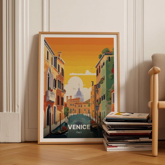 Venice Gondola Canal Travel Poster, Minimalist Wall Art, Fine Art Italy Decor, Travel Gift Idea Wall Art, Modern Wall Decor, 8x12 UNFRAMED