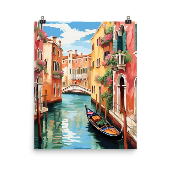 Venice Gondola Print, Italy Wall Art, Venetian Canal Poster, Rialto Bridge Artwork, Romantic Cityscape Decor, European Travel Art Home Decor #3513, Unframed Poster Size 16x24