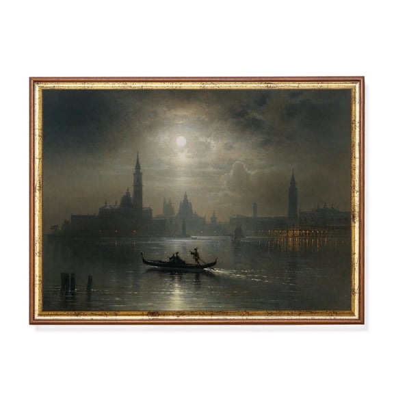 Venice Gondola Print Poster Vintage Moonlit Seascape by Karl Heilmayer, Size 8x12 UNFFRAMED F03.1.7l299