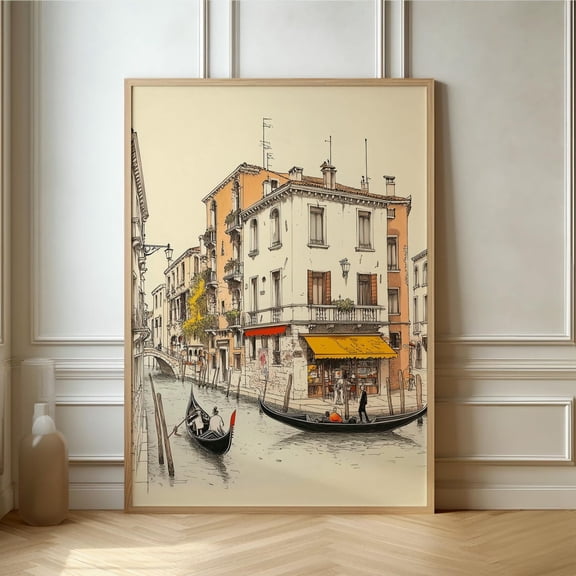 Venice Gondola Ride Print Hand Drawn Architectural Art