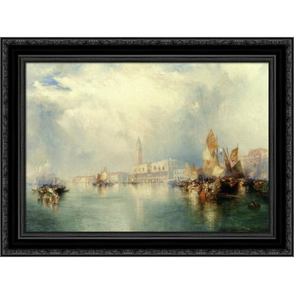 Venice ' Grand Canal 24x20 Black Ornate Wood Framed Canvas Art by Moran, Thomas