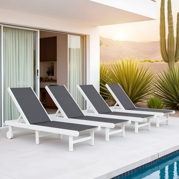 Venice HDPE Chaise Lounge, White (Set of 4)
