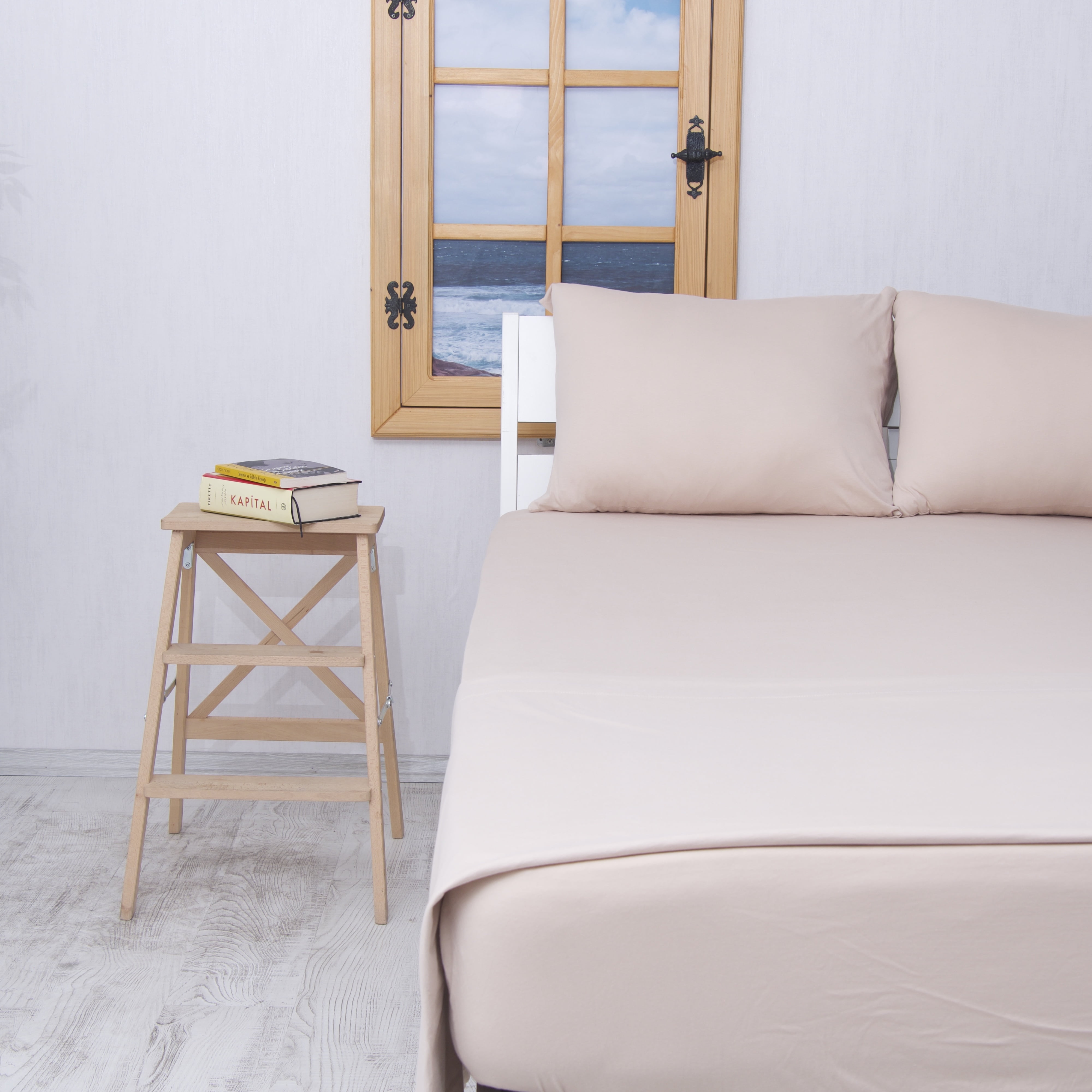 Beige Full Cotton Jersey Knit Deep Pocket Sheet Set