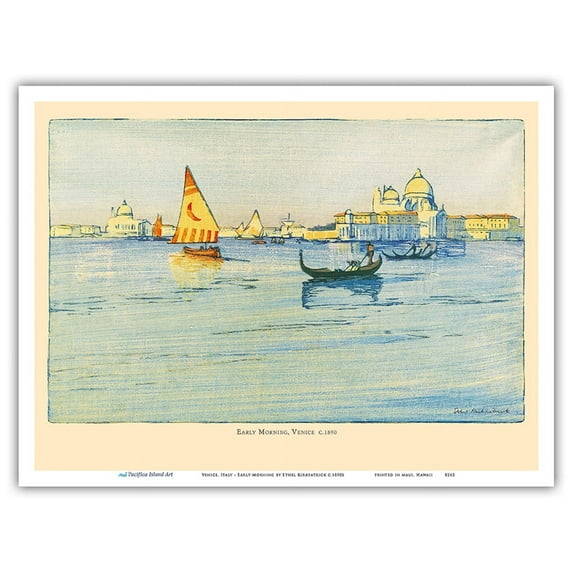 Venice Italy - Early Morning - Venetian Gondola - Santa Maria della Salute - Vintage Travel Poster by Ethel Kirkpatrick c.1890s - Master Art Print (Unframed) 9in x 12in