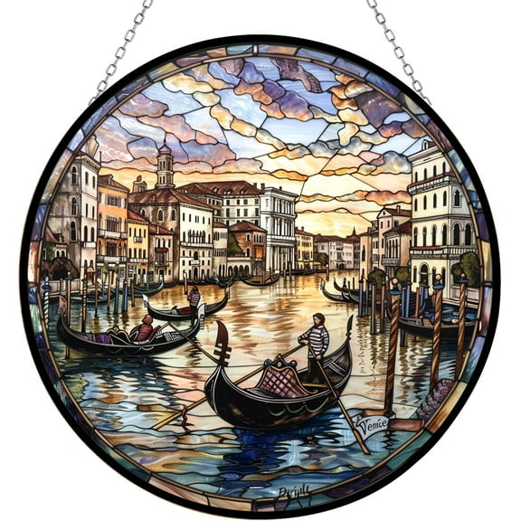 Venice Italy Stained Glass Sun Catcher, Wall Hanging Colored Decor Room Outdoor Window Decor, Halloween, Christmas Hanging Ornament Mother Day