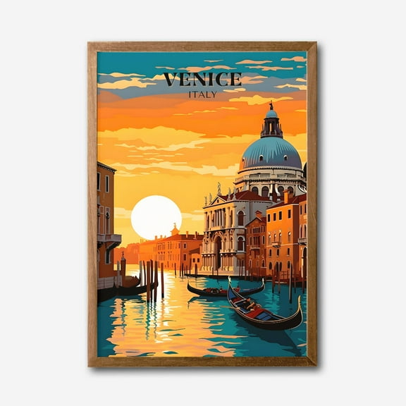 Venice Italy Sunset Canvas Wall Art  Vibrant Cityscape with Gondolas and Grand Canal