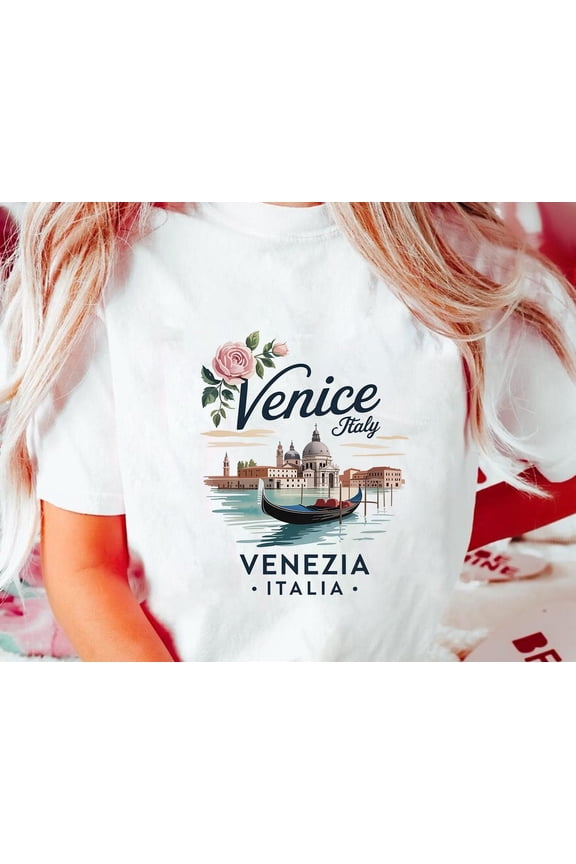 Venice Italy T-Shirt: Romantic Gondola & Floral Canal Design All Size S-5Xl
