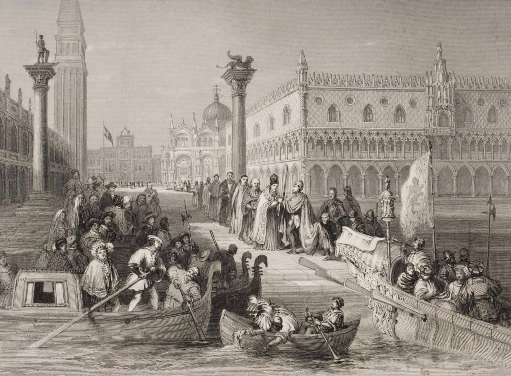 Venice Italy The Embarkation Of The Doge Engraved By Challis After Basfano Canvas Art - Ken Welsh Design Pics (16 x 12)